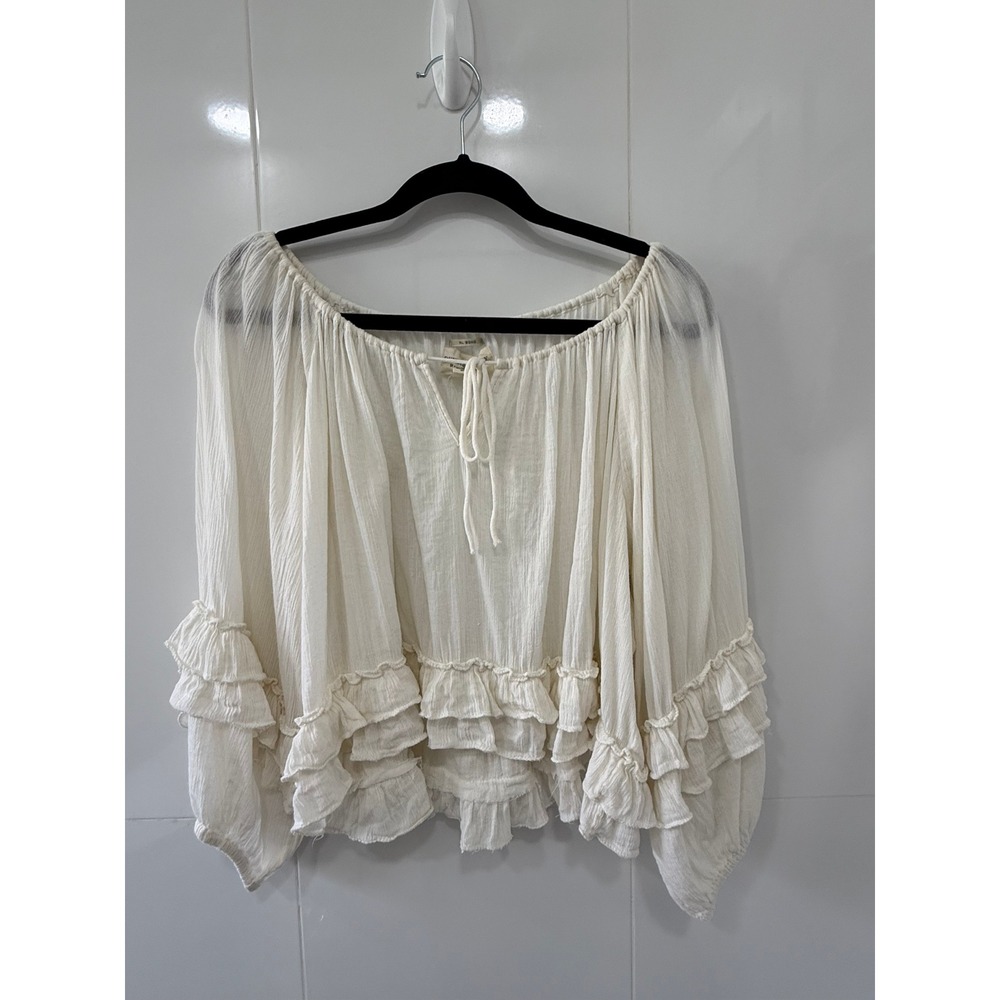 Denim & Supply Ralph Lauren RL Boho Ivory Ruffle Peasant Blouse Medium Gauze